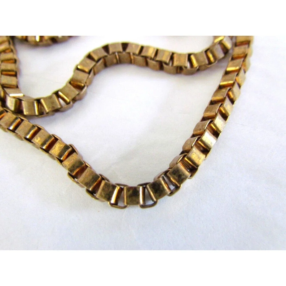 Vintage 1940s 50s Triple Strand Box Chain Necklace Heavy Venetian Links - Picture 8 of 12